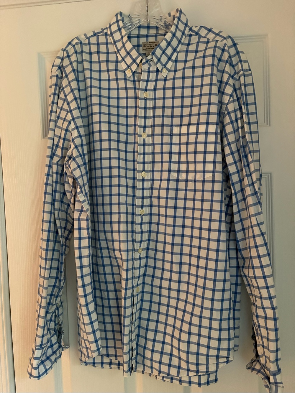 Vintage J. Crew White Shirt with Blue Windowpane Check poplin
